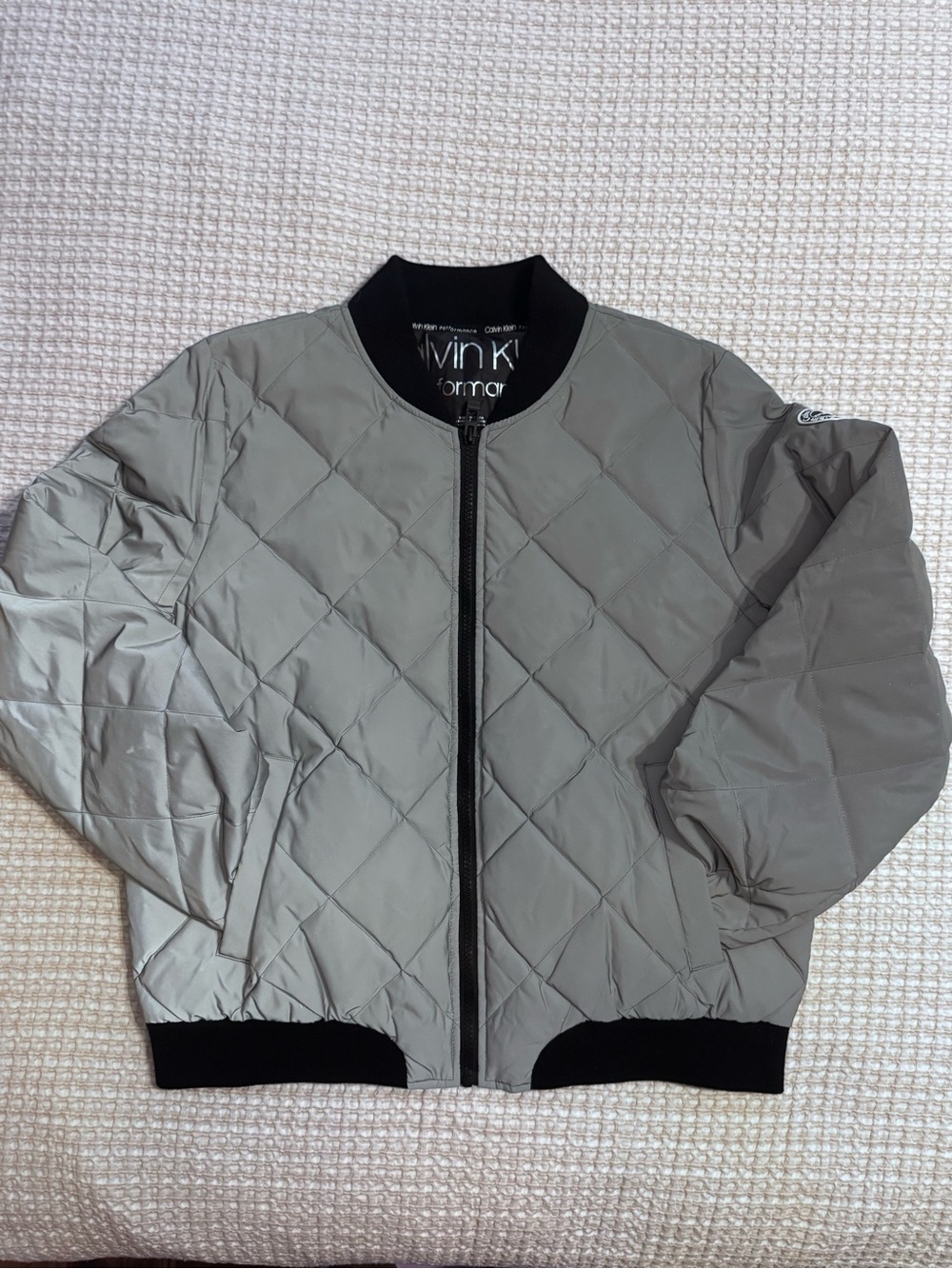 Calvin Klein Light Gray Quilted Bomber Jacket